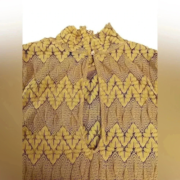 Free People Simone Mock Neck Lace Flared Long Sleeves Mini Dress Yellow Size S - Picture 7 of 13